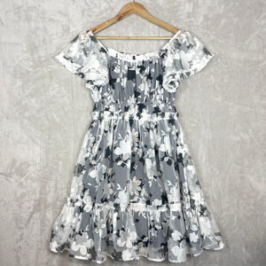 Current Air Anthropologie Dress Small Tiered Monochrome Botanical Cottagecore